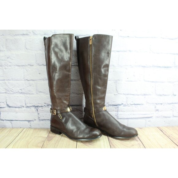 Michael Michael Kors Arley Riding Boot Brown Leather Size 7.5 M - Picture 5 of 12